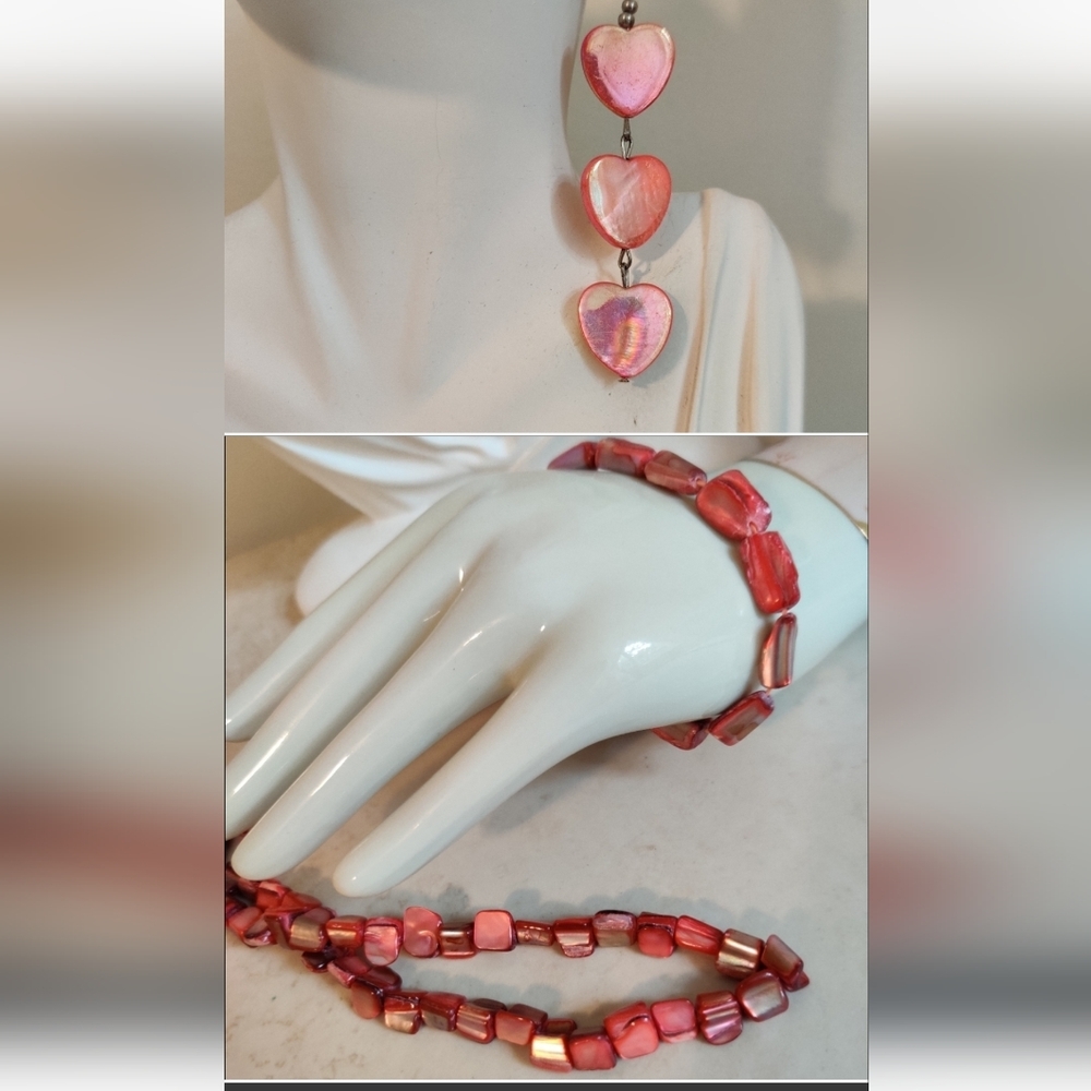 Genuine Pink Abalone Shell MOP Earrings, Necklace and Bracelet Set